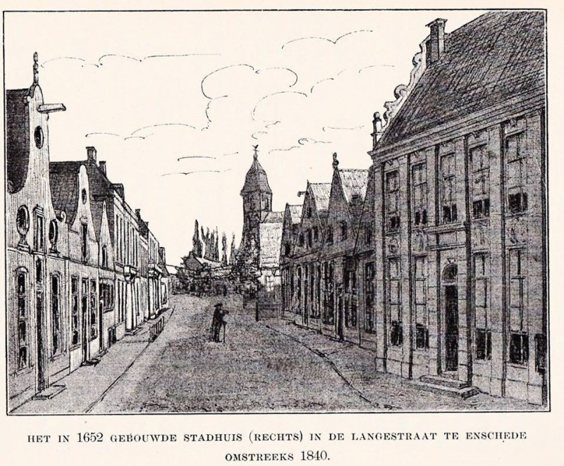 Langestraat in 1840 met rechts het oude stadhuis..jpg