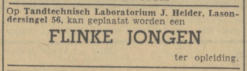 Lasondersingel 56 J.L. Helder Tandtechnisch Laboratorium advertentie Tubantia 27-5-1947.jpg