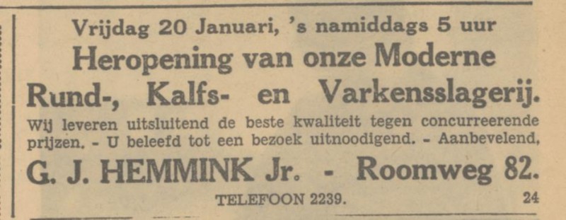 Roomweg 82 G.J. Hemmink Jr. advertentie Tubantia 19-1-1933.jpg