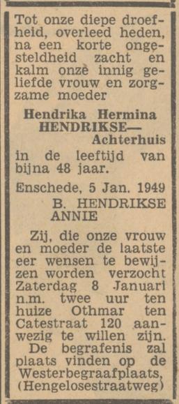 Othmar ten Catestraat 120 B. Hendrikse advertentie Tubantia 6-1-1949.jpg