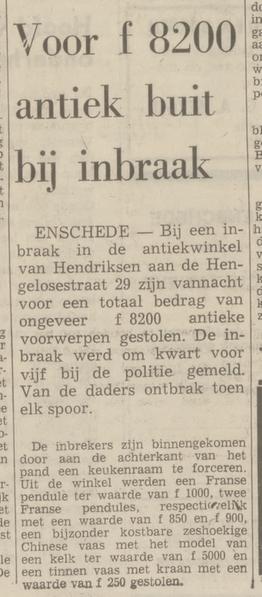 Hengelosestraat 29 Hendriksen antiekwinkel krantenbericht Tubantia 4-12-1971.jpg