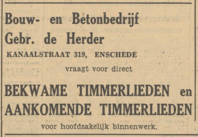 Kanaalstraat 319 Bouw- en Betonbedrijf Gebr. de Herder advertentie Tubantia 26-9-1950.jpg