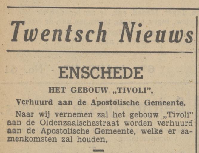 Oldenzaalsestraat 158 Tivoli verhuurd aan Apostolische Gemeente krantenbericht Tubantia 14-3-1938.jpg