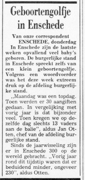 Enschede geboortegolf 300 baby's sinds de jaarwisseling krantenbericht De Telegraag 18-12-1988.jpg