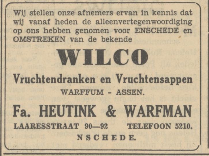 Laaresstraat 90-92 Fa. Heutink & Warfman advertentie Tubantia 13-10-1951.jpg