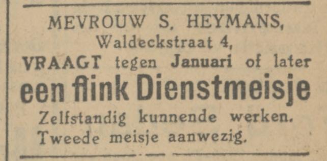 Waldeckstraat 4 Mevr. S. Heymans advertentie Tubantia 22-11-1927.jpg