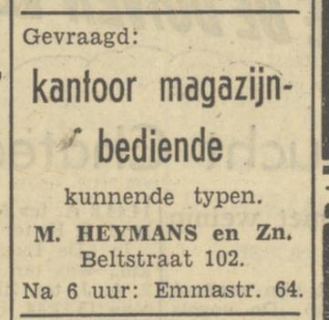 Beltstraat 102 Emmastraat 64 M. Heymans en Zn. advertentie Tubantia 21-6-1950.jpg