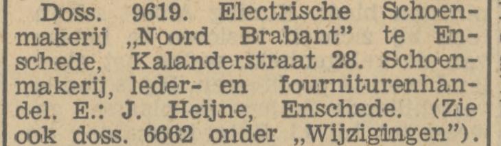 Kalanderstraat 28 Schoenmakerij leder- en fourniturenhandel J. Heijne krantenbericht 19-2-1934.jpg