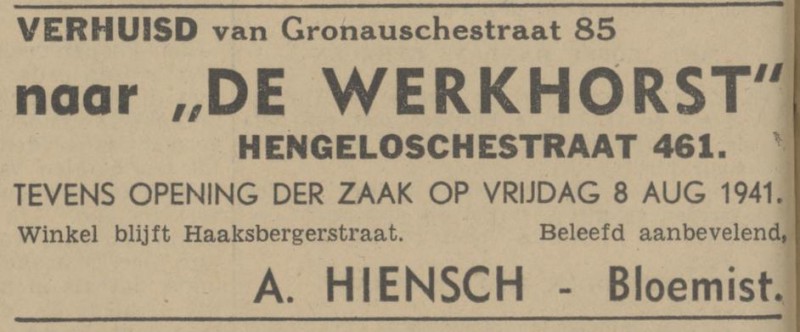 Hengelosestraat 461 A. Hiensch Bloemist advertentie Tubantia 7-8-1941.jpg