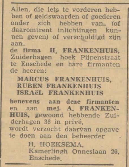 Kamerlingh Onneslaan 26 H. Hoeksema advertentie Trouw 15-8-1945.jpg