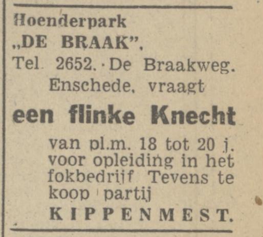 De Braakweg Hoenderpark De Braak advertentie Tubantia 24-3-1948.jpg