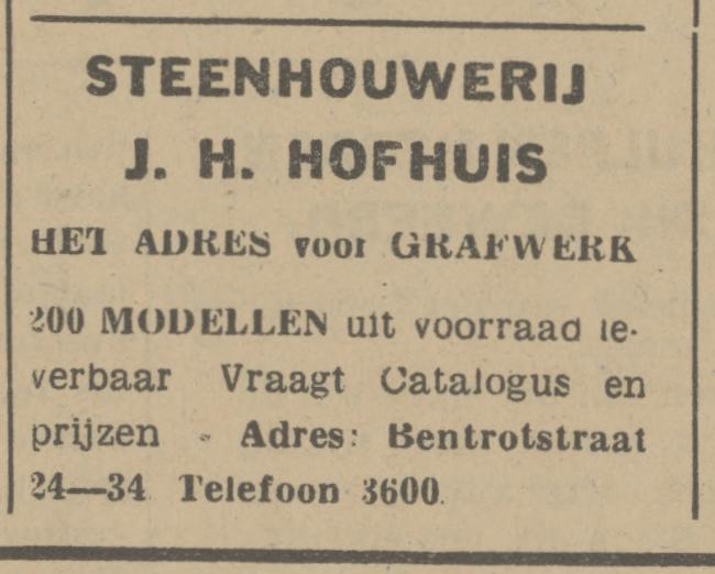 Bentrotstraat 24-34 Steenhouderij J.H. Hofhuis advertentie Tubantia 28-8-1941.jpg