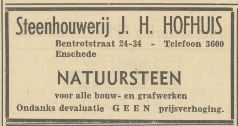 Bentrotstraat 24-34 Steenhouderij J.H. Hofhuis advertentie Tubantia 25-10-1949.jpg