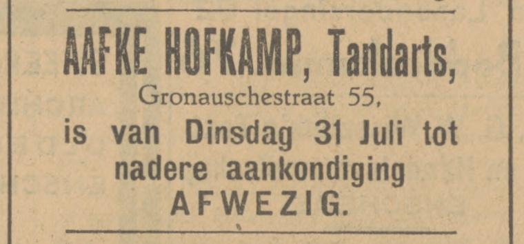 Gronausestraat 55 A. Hofkamp tandarts advertentie Tubantia 27-7-1928.jpg