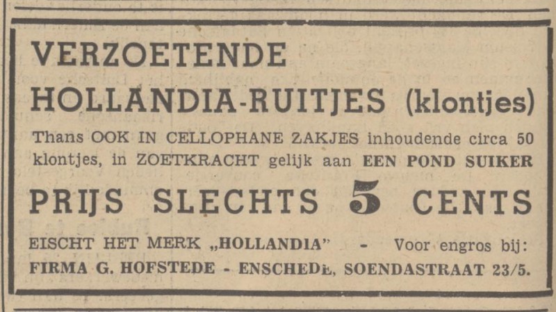 Soendastraat 23 G. Hofstede advertentike Tubantia 25-1-1939.jpg