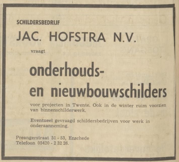 Preangerstraat 51-53 Jac. Hofstra schildersbedrijf advertentie Tubantia 25-9-1970.jpg