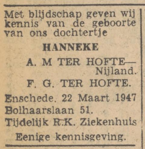 Bolhaarslaan 51 F.G. ter Hofte advertentie Tubantia 24-3-1947.jpg