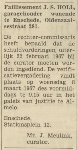 Oldenzaalsestraat 281 J.S. Holl advertentie Tubantia 10-2-1967.jpg
