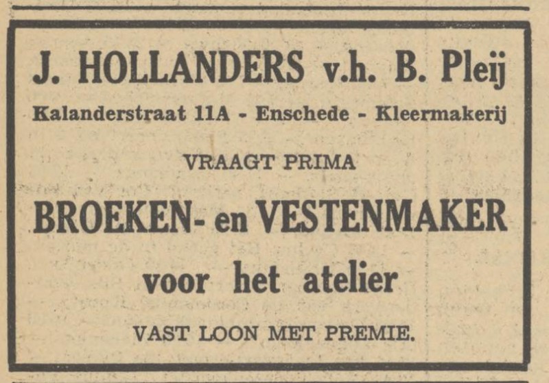 Kalanderstraat 11a J. Hollanders advertentie Tubantia 6-11-1948.jpg