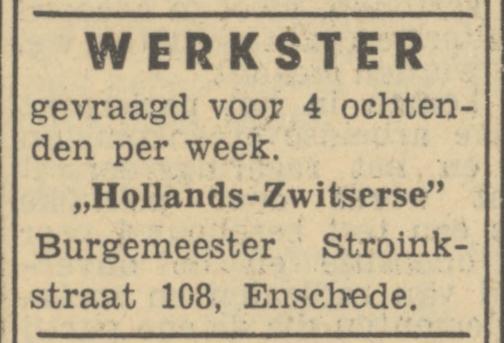 Burgemeester Stroinkstraat 108 Hollands-Zwitserse. advertentie Tubantia 15-12-1949.jpg