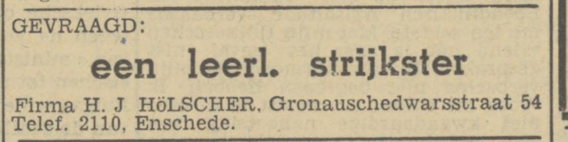 Gronausedwarsstraat 54 Fa. H.J. Hölscher advertentie Tubantia 6-12-1946.jpg