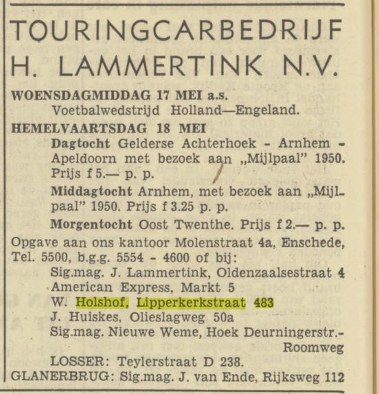 Lipperkerkstraat 483 W. Holshof advertentie Tubantia 13-5-1950.jpg