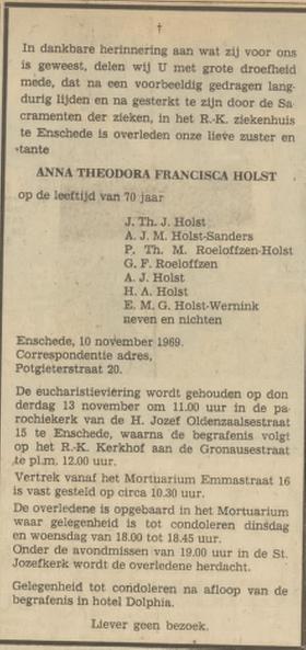 Potgieterstraat 20 A.Th.F. Holst overlijdensadvertentie Tubantia 11-11-1969.jpg