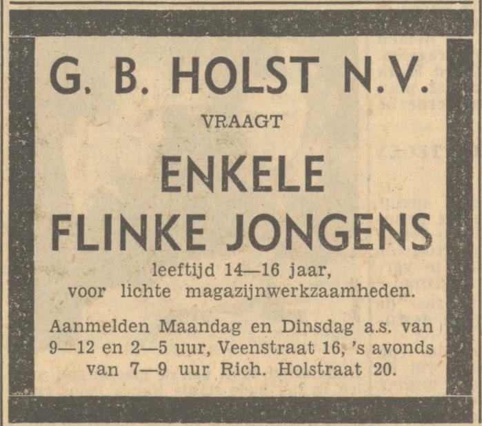 Veenstraat 16 G.B. Holst N.V. magazijn advertentie Tubantia 14-4-1951.jpg