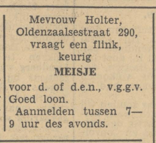 Oldenzaalsestraat 290 Mevr. Holter advertentie Tubantia 14-6-1949.jpg