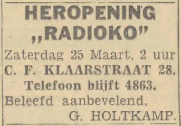 C.F. Klaarstraat 28 Radioko G. Holtkamp advertentie Tubantia 24-3-1944.jpg