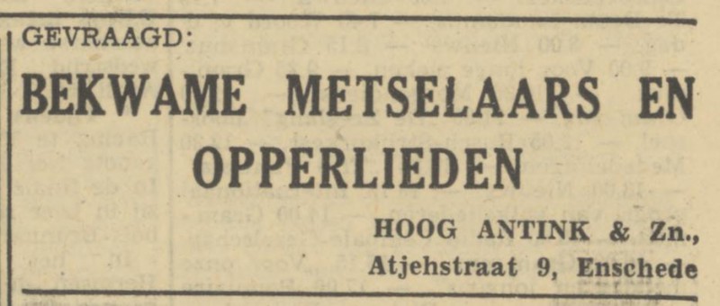 Atjehstraat 9 Hoog Antink & Zn. advertentie Tubantia 13-6-1950.jpg