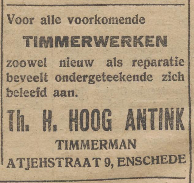 Atjehstraat 9 Th.H. Hoog Antink advertentie Overijsselsch Dagblad 10-1-1923.jpg