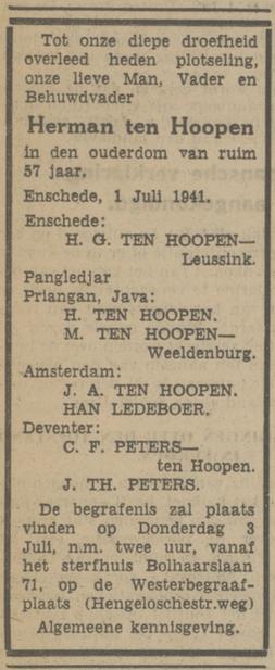 Bolhaarslaan 71 H.G. ten Hoopen-Leussink advertentie Tubantia 1-7-1941.jpg