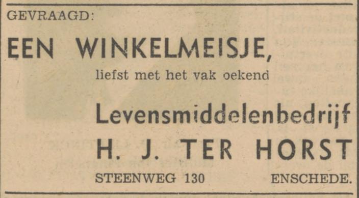 Steenweg 130 H.J. ter Horst Levensmiddelenbedrijf advertentie Tubantia 16-9-1947.jpg