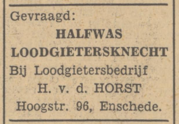 Hoogstraat 96 H. v.d. Horst loodgietersberdrijf advertentie Tubantia 29-10-1949.jpg
