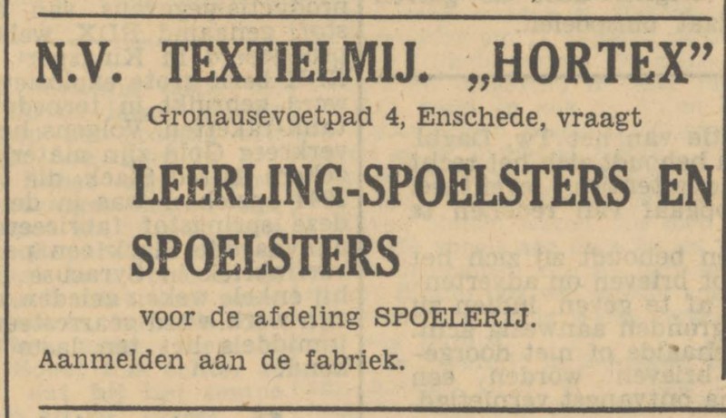 Gronausevoetpad 4 N.V. Textiel Mij. Hortex advertentie Tubantia 4-8-1950.jpg