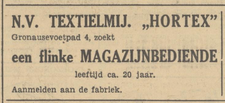 Gronausevoetpad 4 N.V. Textiel Mij. Hortex advertentie Tubantia 2-12-1948.jpg