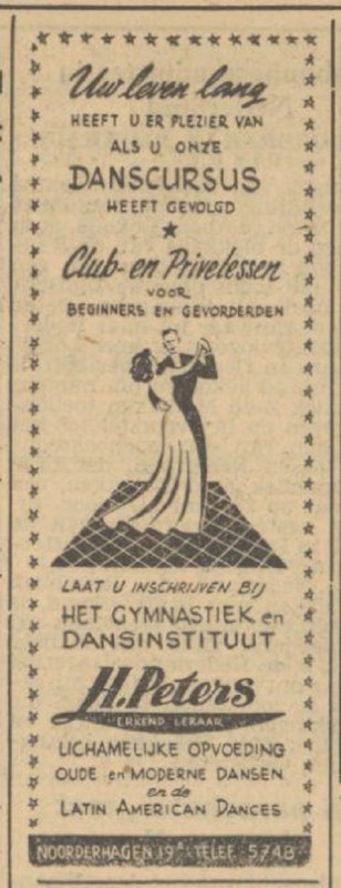 Noorderhagen 19 Het Gymnastiek en Dansintituut H. Peters advertentie Tubantia 26-8-1950.jpg