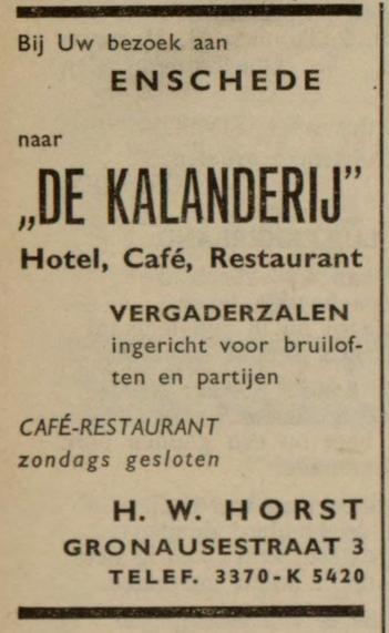 Gronausestraat 3 Hotel De Kalanderij H.W. Horst advertentie 17-3-1956.jpg