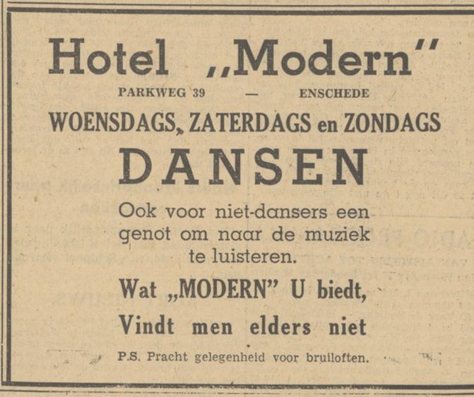 Parkweg 39 Hotel Modern advertentie Tubantia 5-4-1949.jpg