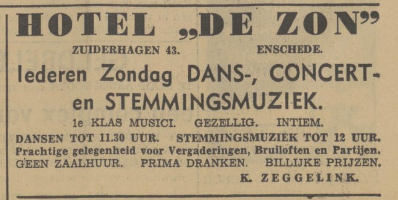 Zuiderhagen 43 Hotel De Zon advertentie Tubantia 13-7-1940.jpg