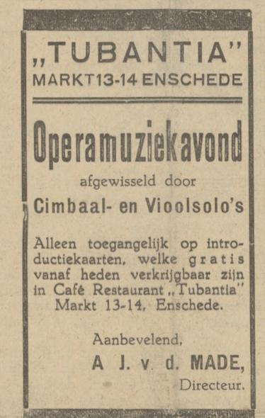 Markt 13-14 cafe restaurant Tubantia advertentie Tubantia 2-9-1926.jpg