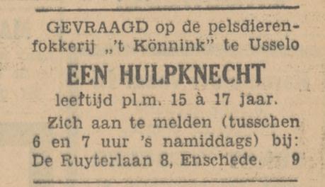 Usselo pelsdierenfokkerij 't Könnink advertentie Tubantia 15-4-1931.jpg