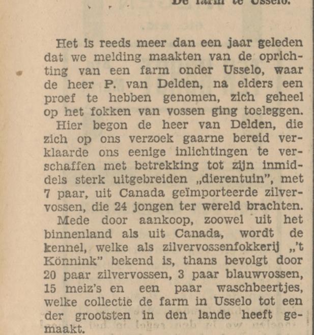 Vossenfarm Usselo eigenaar P. van Delden krantenbericht Tubantia 8-12-1930.jpg