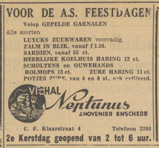 C.F. Klaarstraat 4 vishal Neptunus J. Hovenier kerstadvertentie Tubantia 19-12-1951.jpg