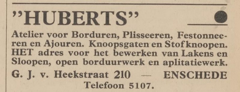 G.J. van Heekstraat 210 Huberts advertentie 10-2-1938.jpg