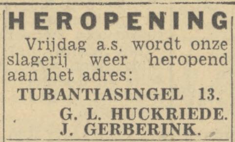 Tubantiasingel 13 slagerij Huckriede en Gerberink advertentie Twentsch nieuwsblad 5-4-1944.jpg