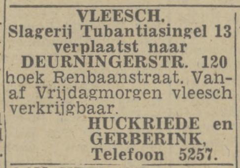 Tubantiasingel 13 slagerij Huckriede en Gerberink advertentie Twentsch nieuwsblad 21-10-1943.jpg