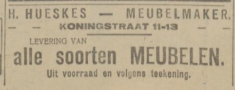 Koningstraat 11-13 H. Hueskes meubelmaker advertentie Tubantia 29-11-1919.jpg