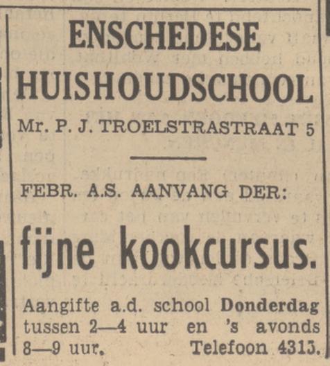 Mr. P.J. Troelstrastraat 5 Enschedese Huishoudschool advertentie Tubantia 25-1-1939.jpg